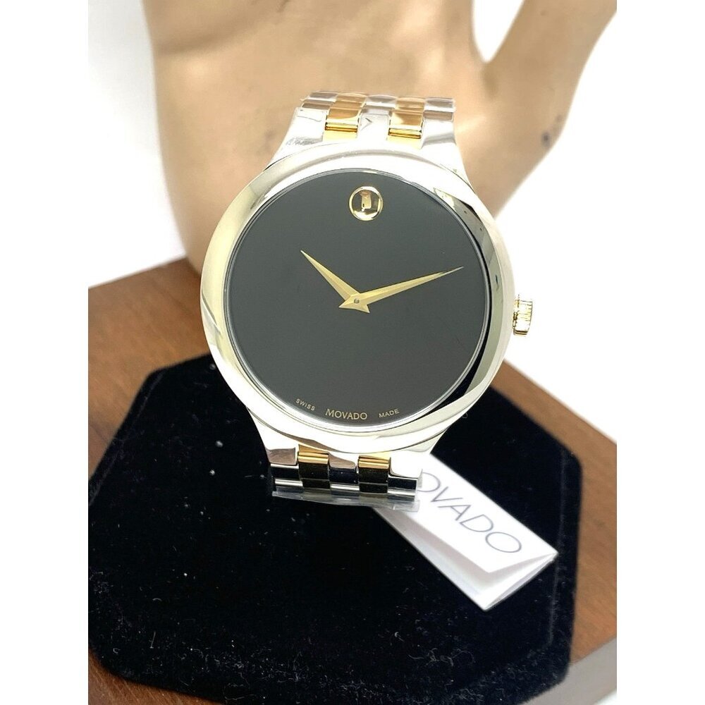 Movado Men's Watch 0607416 Veturi Black Dial Swiss Quartz Two Tone Steel 40mm